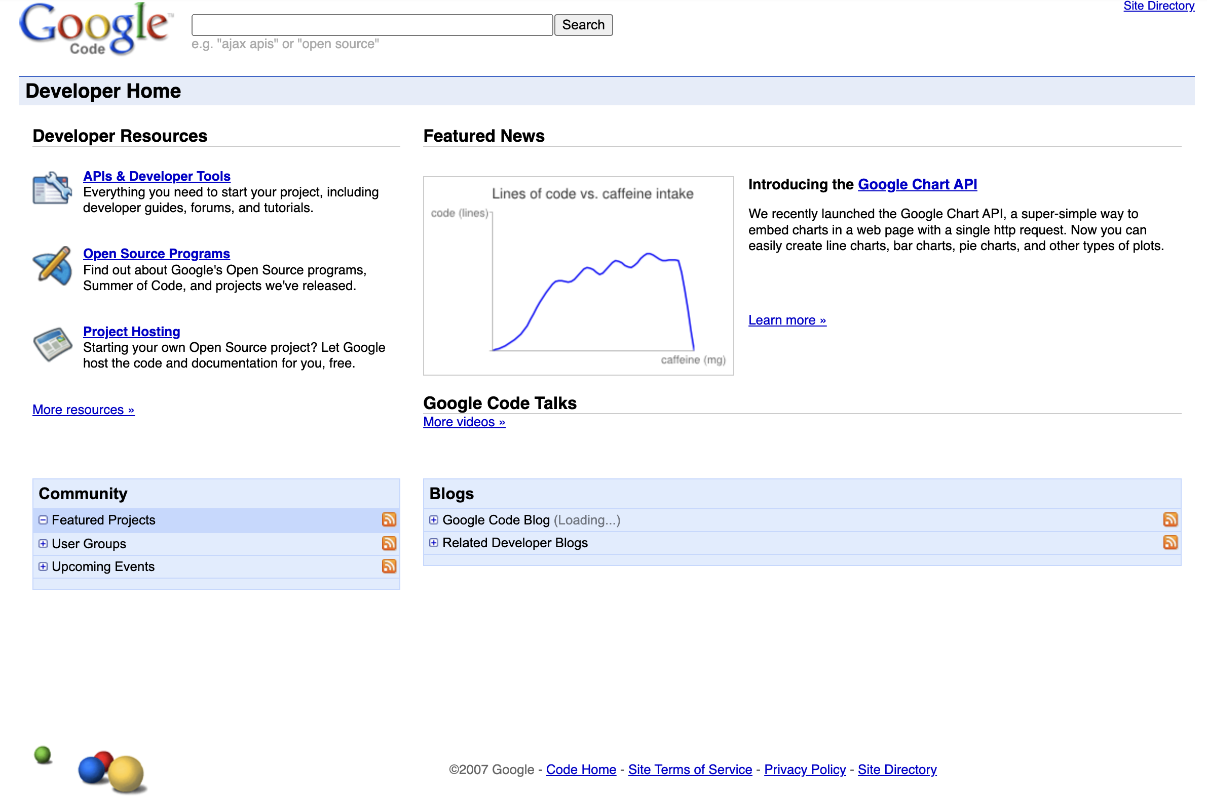 Google Code's old homepage