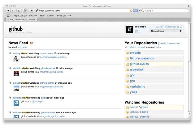 Early GitHub news feed